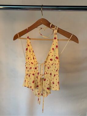 Garage Yellow Floral Tie-Front Cami Top